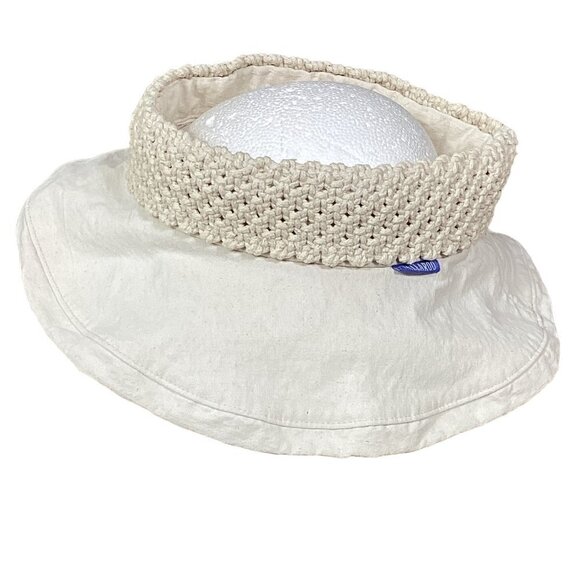 Wallaroo Floppy Canvas Wide Brim Open Top Sun Hat Cotton Macrame Off White 268A - Picture 5 of 8